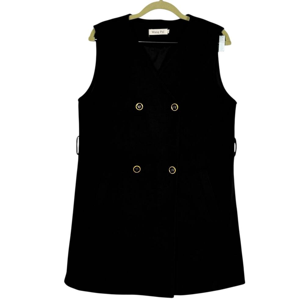 Wang Pai Double Breasted Sleeveless Lined Pea Coat Vest Sz Large Preppy Business